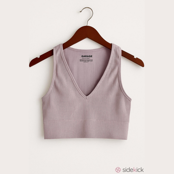 Garage Tops - Garage Lavender Ribbed V-Neck Crop Top
